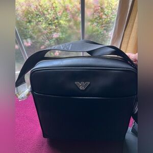 Emporio Armani Black Messenger Bag with Minimalist Design
